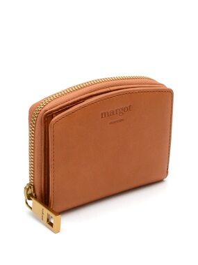 $85 margot Tan Leather Zip Card Case with Gold Hardware